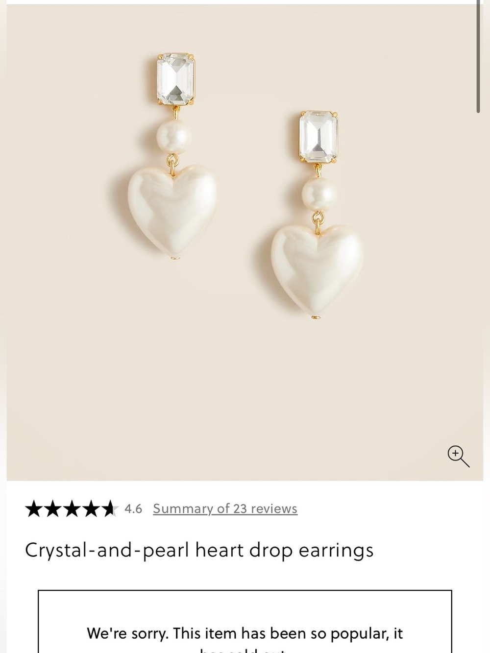 J. Crew Gold Crystal and Pearl Heart Drop Earrings - White